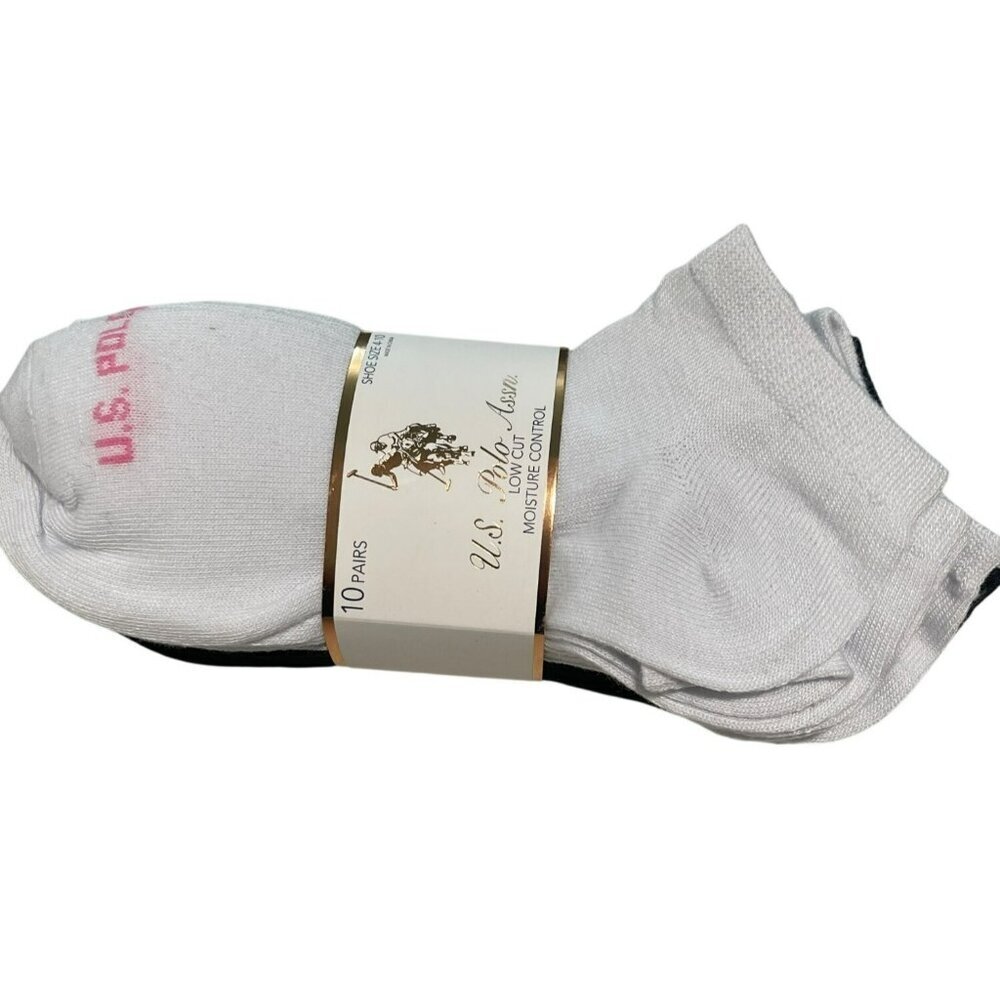 10 Pairs Black White Low Cut Moisture Control Socks Size 4-10 New